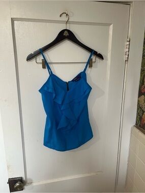 Miley Cyrus Max Azria Y2K Ruffle Camisole Tank Top Royal Blue Size M EUC